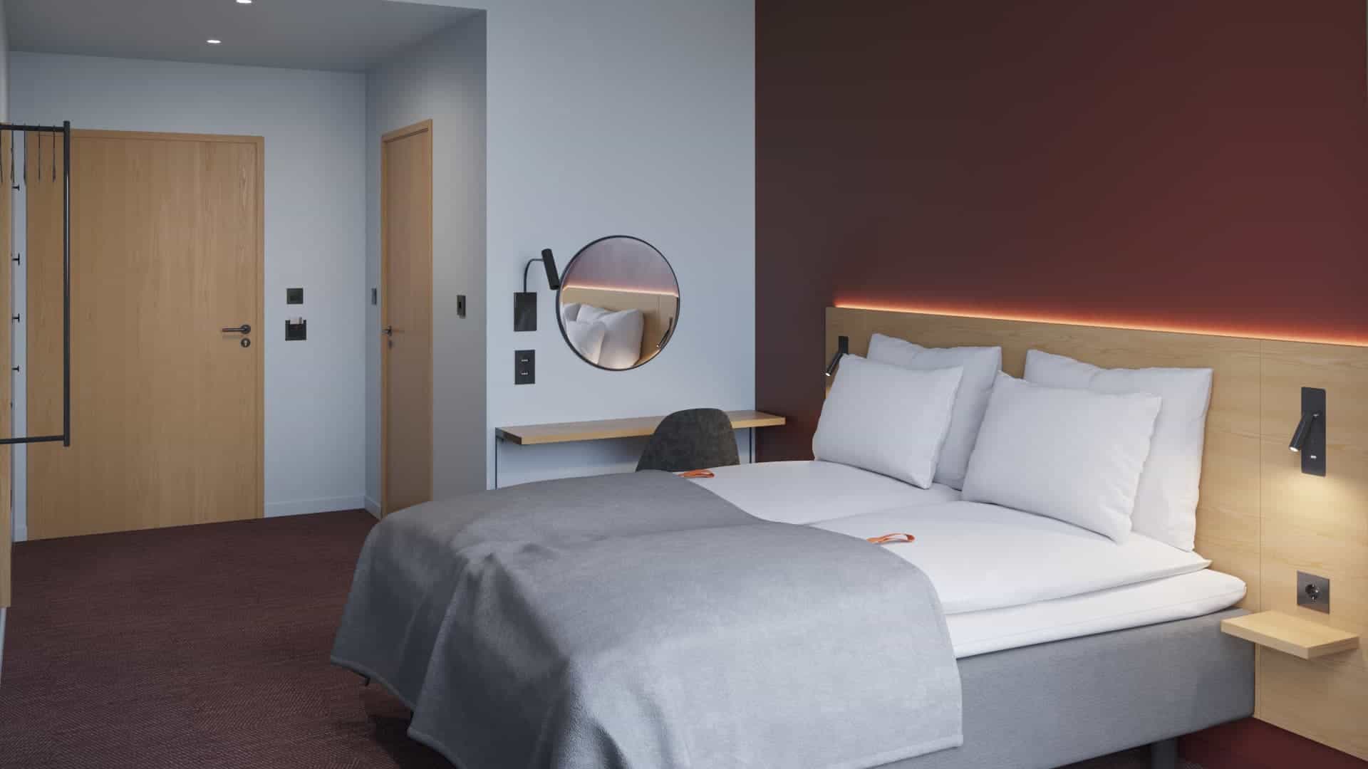 Picture of how a double room standard will look like at our new hotel Citybox Bergen Bryggen